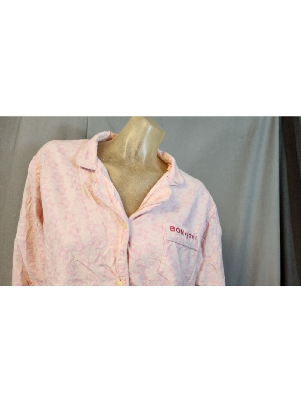 Sleeping With Bon Jovi Pink Pajama Set Collared Top Pants Intimates XXL XXLARGE - Picture 3 of 10